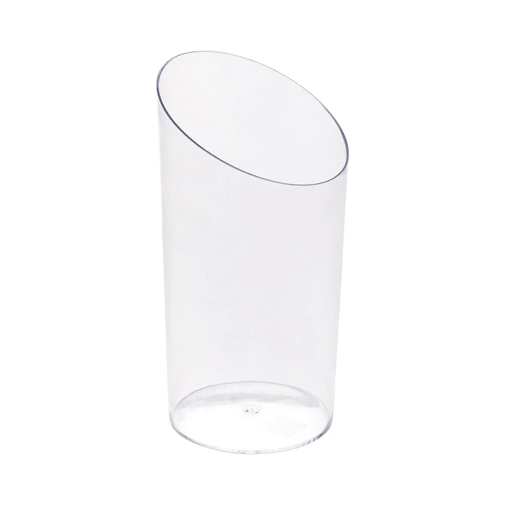 100 5 oz Round Clear Plastic Large Incline Tube Glass and 100 Silver Plastic 4" Mini Spoons