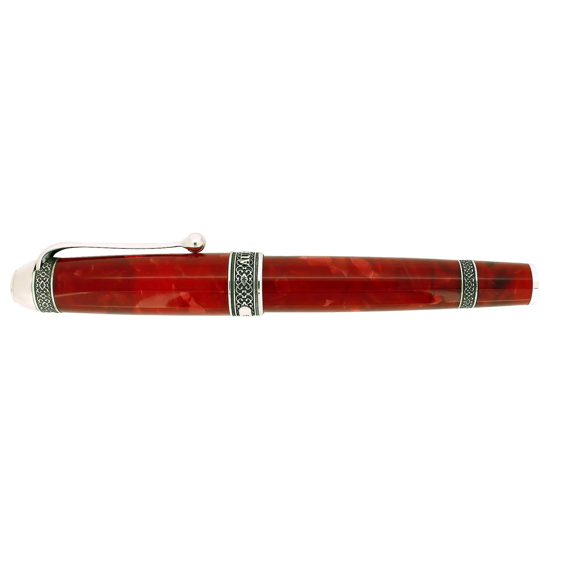 2004 AURORA 85TH ANNIVERSARY LIMITED EDITION STERLING SILVER & RED MARBLED FOUNTAIN PEN NEVER INKED