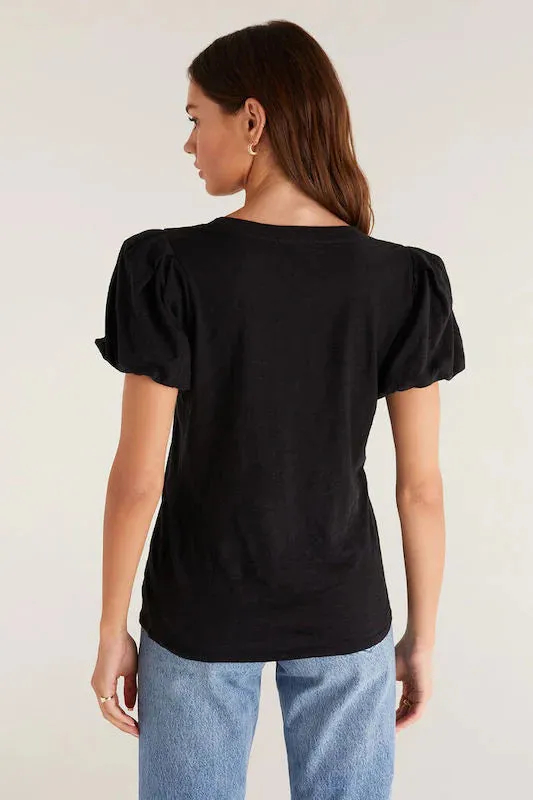 Alyce Sleeve Short Slub Top | Black, Catus