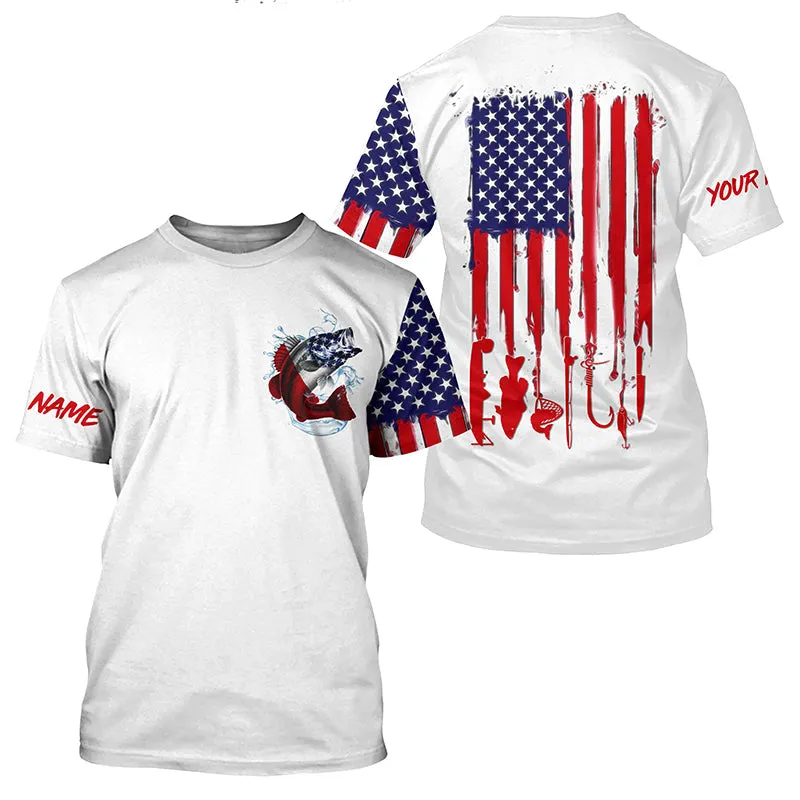 American Flag Largemouth Bass Fishing Personalized Patriotic Fishing Shirts For Mens Dad