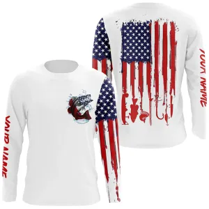 American Flag Largemouth Bass Fishing Personalized Patriotic Fishing Shirts For Mens Dad