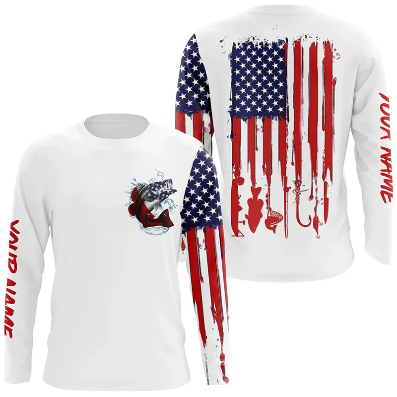 American Flag Largemouth Bass Fishing Personalized Patriotic Fishing Shirts For Mens Dad