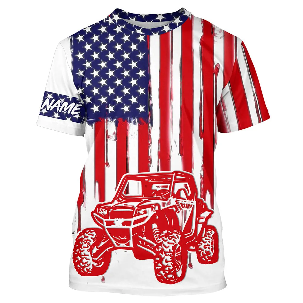 American Flag Pattern UTV Motocross 3D Long Sleeve Off-Road Shirt, Perfect Gift for Biker