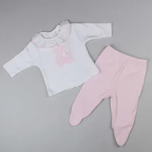 Baby Girls 2 Piece Outfit- Top and Bottoms- White/Pink