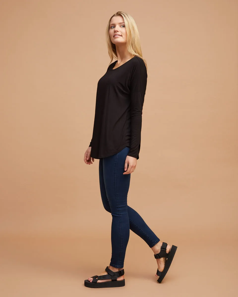 Bamboo Long Sleeve Nursing Tee - Black