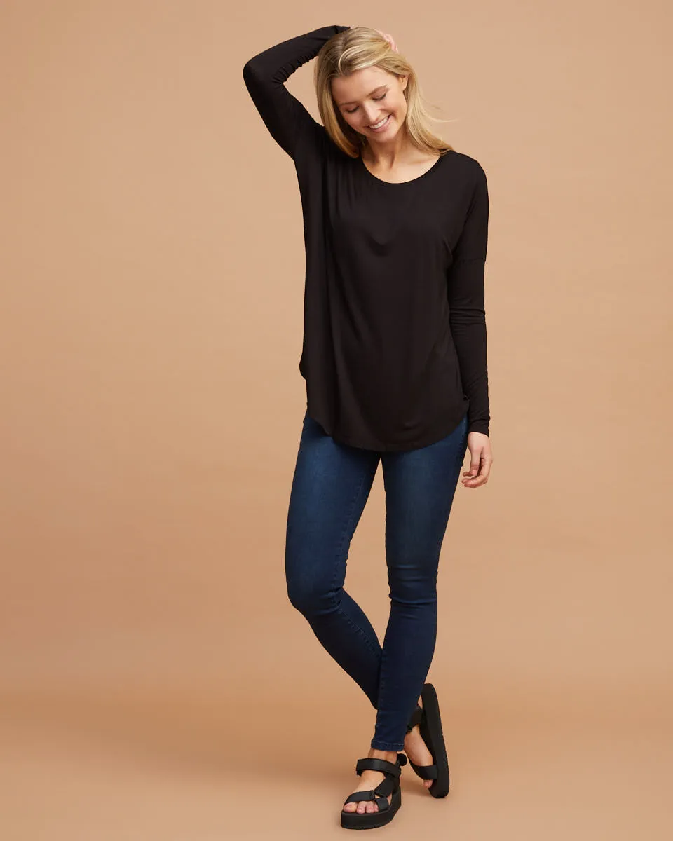 Bamboo Long Sleeve Nursing Tee - Black