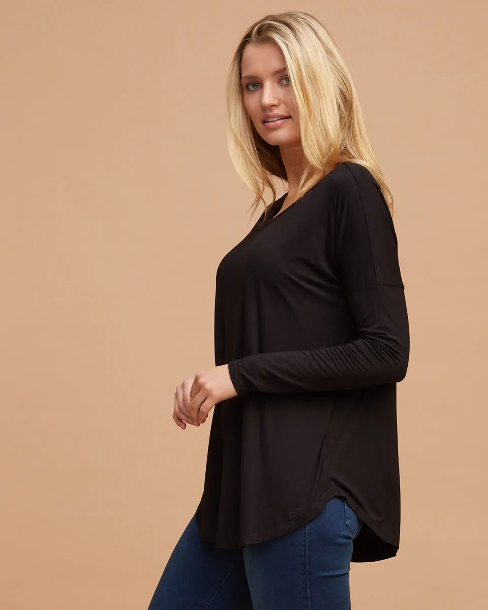 Bamboo Long Sleeve Nursing Tee - Black