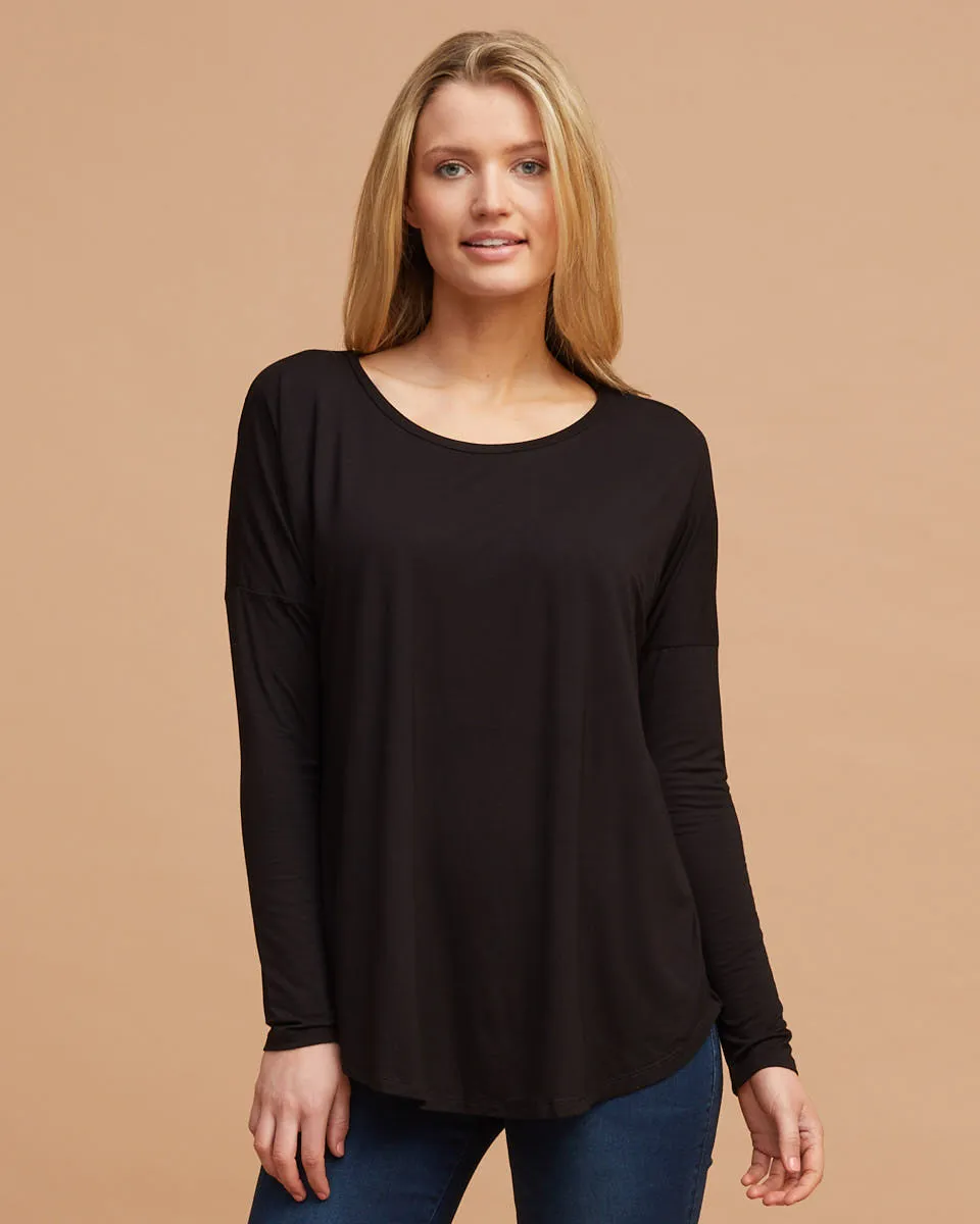 Bamboo Long Sleeve Nursing Tee - Black