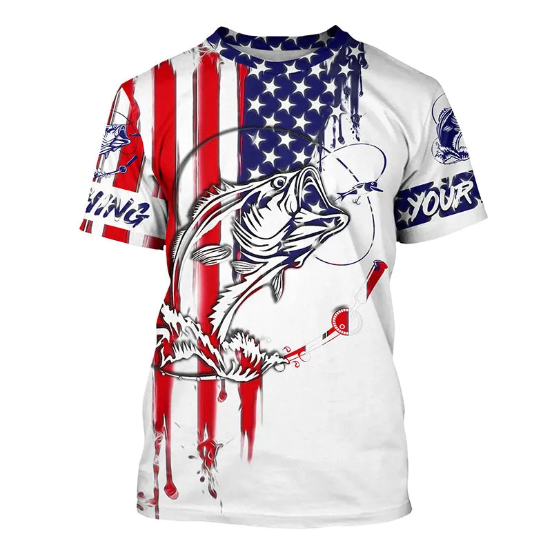 Bass Fishing With America Flag Fishing 3D Long Sleeve Shirt Gift For Fisherman, Gift for Fishing Men Dad