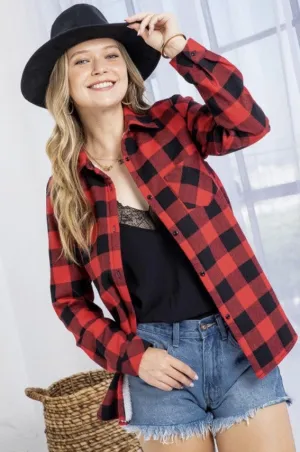 Black/Red Plaid Button Up Top w/Sherpa Lining - #8427-8432