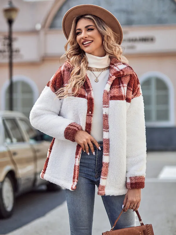 Bohemian Plaid Winter Soft Plush Women's Jacket