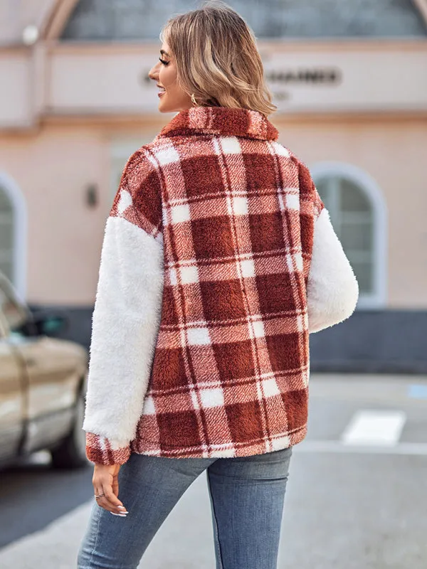 Bohemian Plaid Winter Soft Plush Women's Jacket