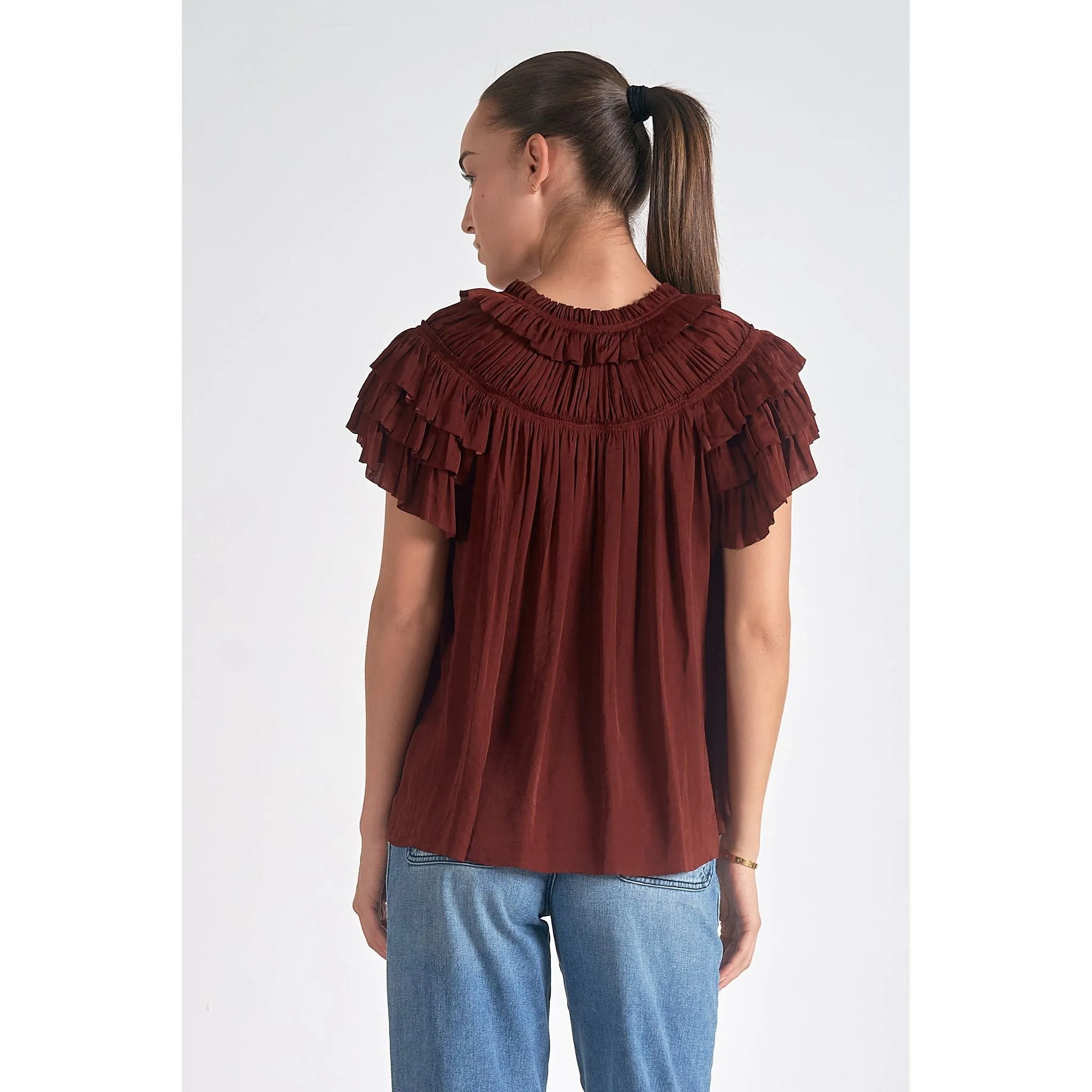 Brick Red Ruffle Sleeve Top