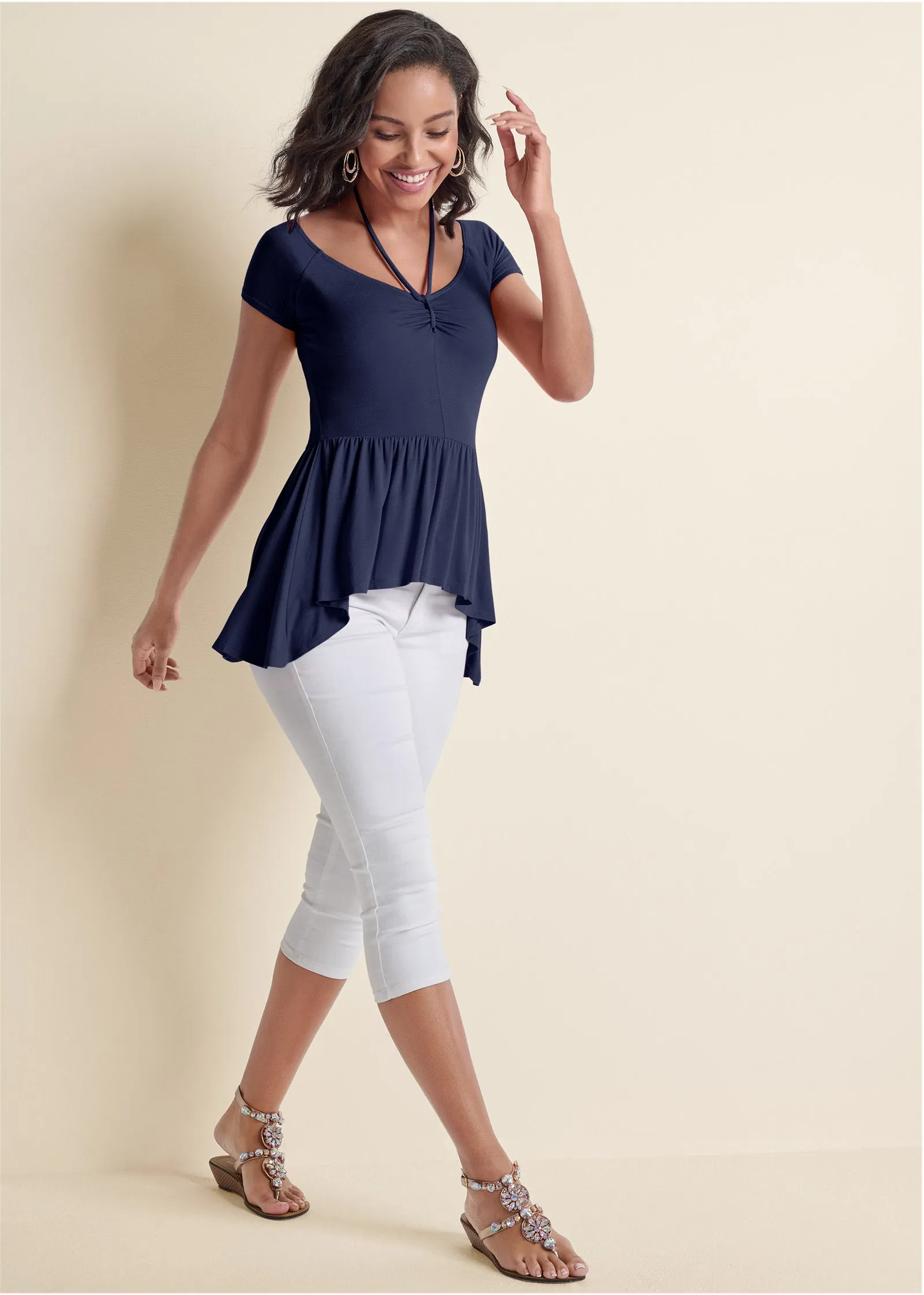 Casual High-Low Top - Navy