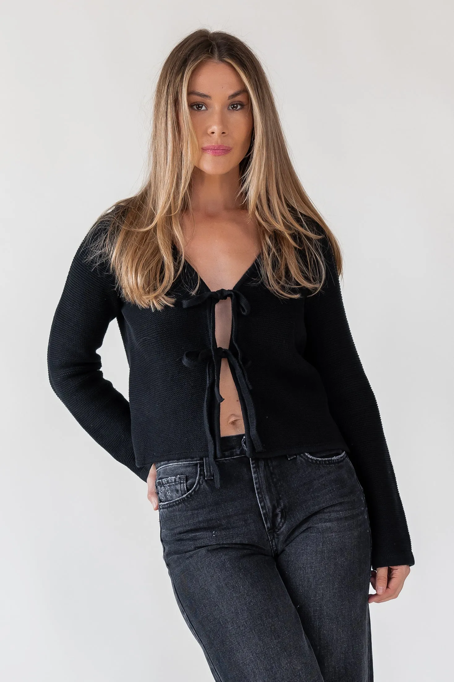 Colby Black Tie Front Cardigan