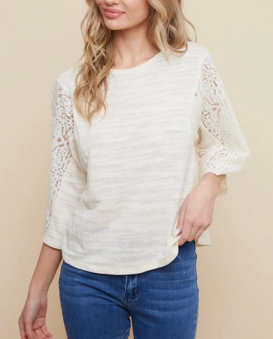 Creamy Lace Sleeve Top - Made in USA