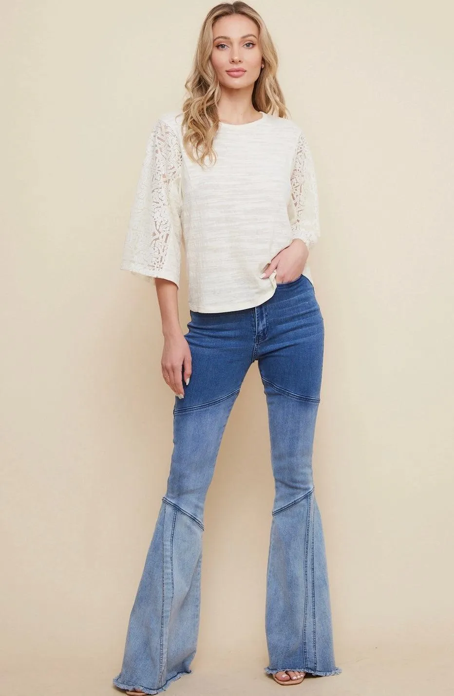 Creamy Lace Sleeve Top - Made in USA