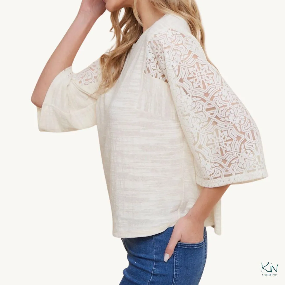 Creamy Lace Sleeve Top - Made in USA