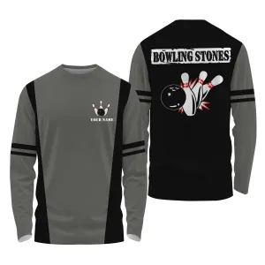 Custom Name Bowling Stones 3D Long Sleeve Shirt, Idea Gift for Bowling Lovers