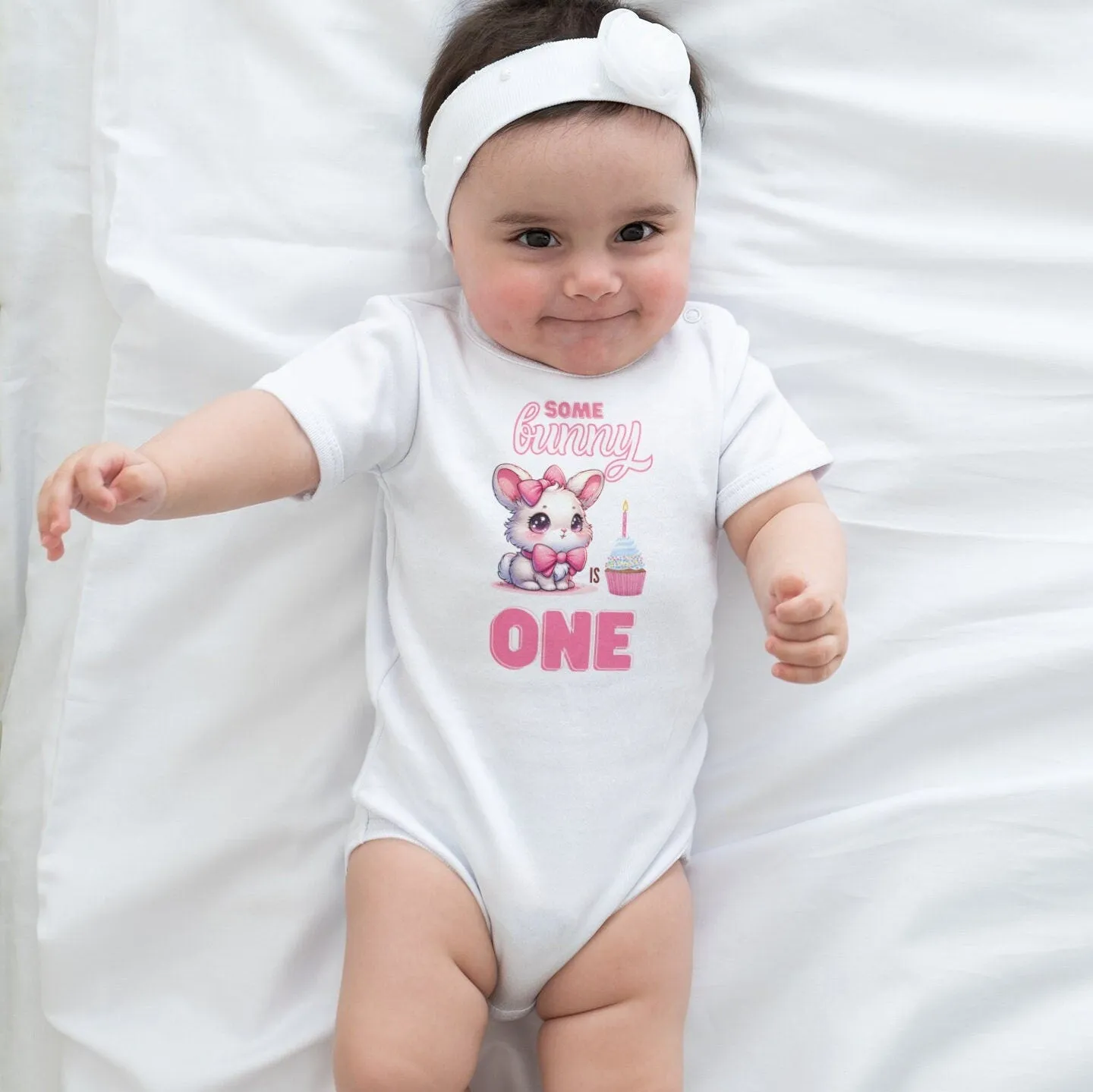 Cute Bunny First Birthday T-Shirt, Girls' Pink Bow Cupcake Tee, One Year Celebration Outfit, Girl Birthday