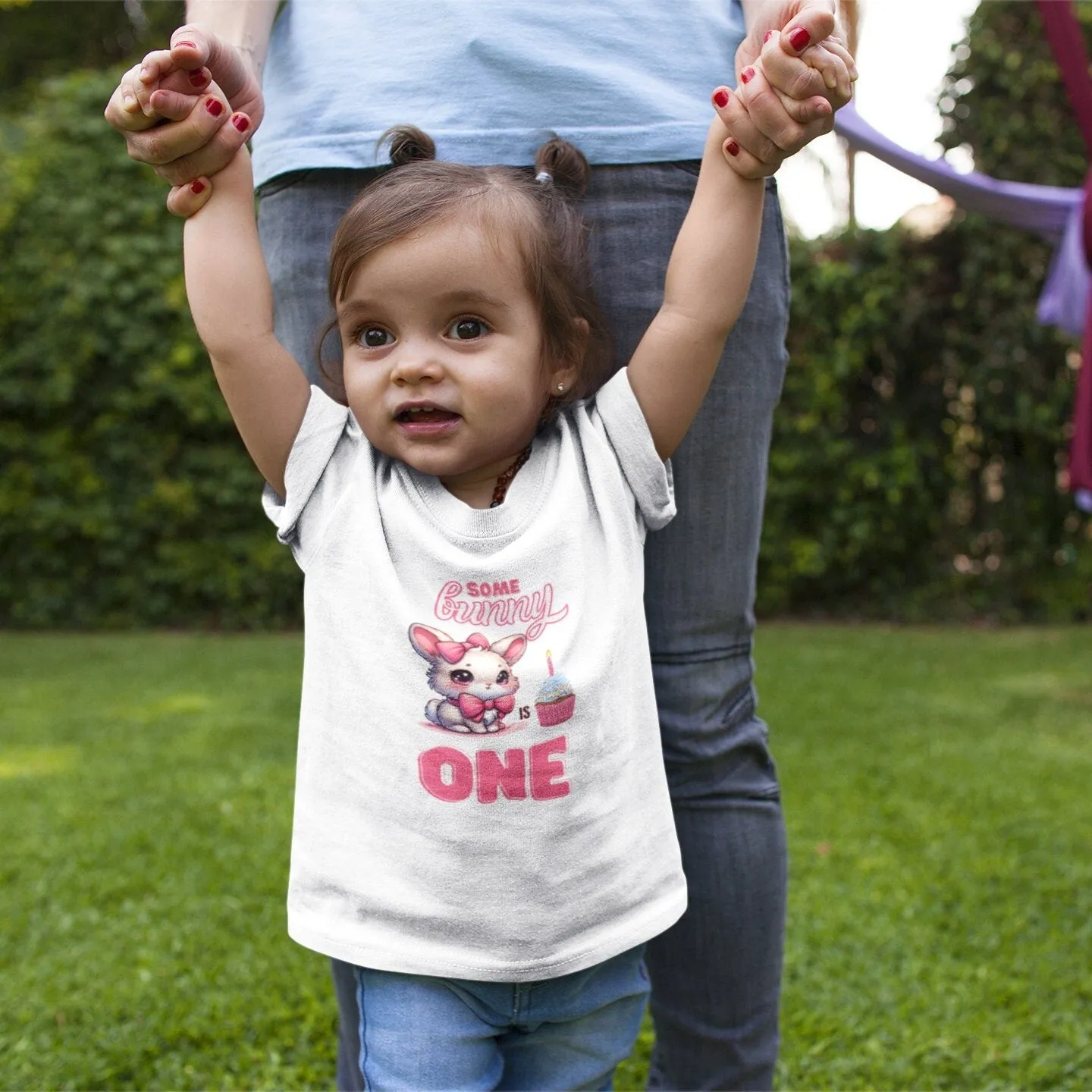 Cute Bunny First Birthday T-Shirt, Girls' Pink Bow Cupcake Tee, One Year Celebration Outfit, Girl Birthday