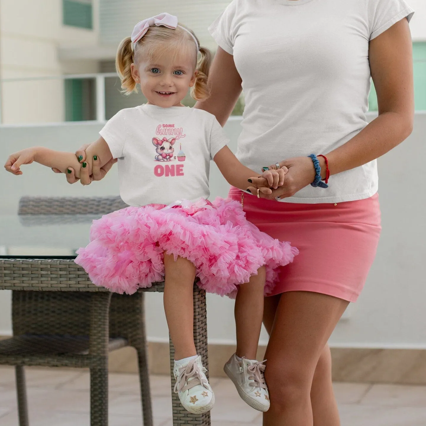 Cute Bunny First Birthday T-Shirt, Girls' Pink Bow Cupcake Tee, One Year Celebration Outfit, Girl Birthday