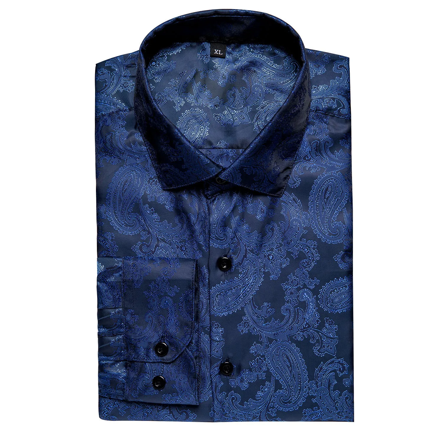 Dark Blue Paisley Men's Long Sleeve Shirt