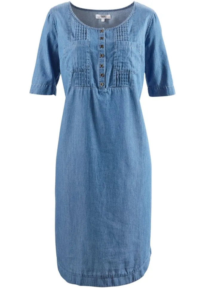 Denim dress covering the knees made of natural cotton with half sleeves Bpc Bonprix Collection ,  orange