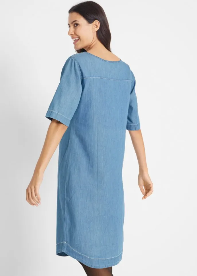 Denim dress covering the knees made of natural cotton with half sleeves Bpc Bonprix Collection ,  orange