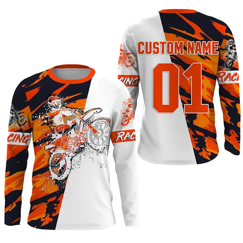 Dirtbike Racing 3D Long Sleeve UPF30  Personalized Orange Camo Motocross Off-road MX Riding Jersey