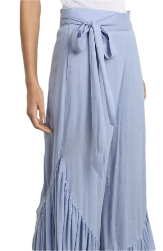 Dusty Blue Ruffle Pants