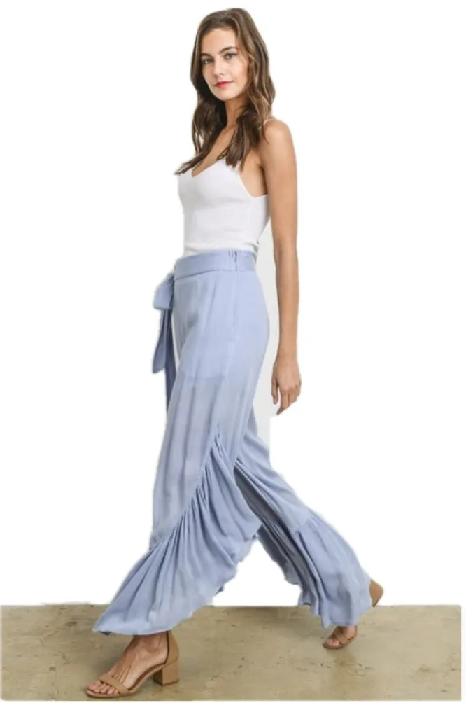 Dusty Blue Ruffle Pants