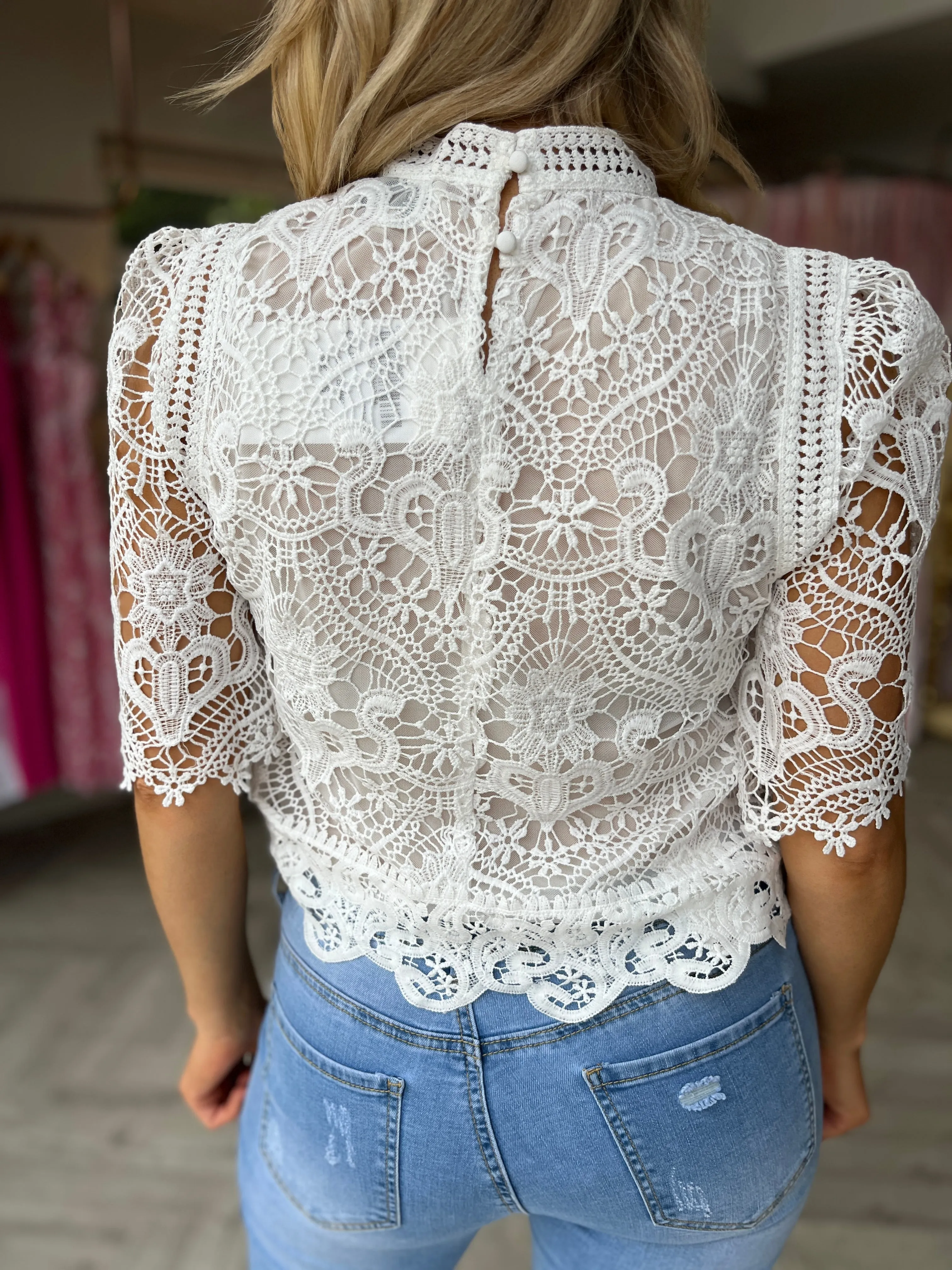 Eleanore Lace Top White