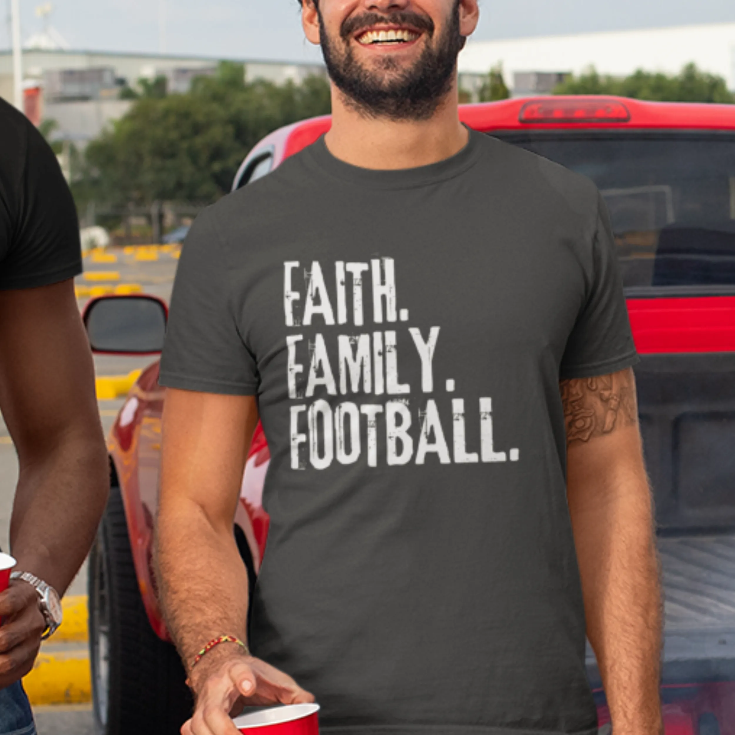 Faith Family Football Unisex Garment-Dyed T-shirt, Men's or Women's Football Tee, Distressed Design Football Season Shirt, Great Gift for Dad, Gift for Football Fan