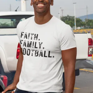 Faith Family Football Unisex Garment-Dyed T-shirt, Men's or Women's Football Tee, Distressed Design Football Season Shirt, Great Gift for Dad, Gift for Football Fan