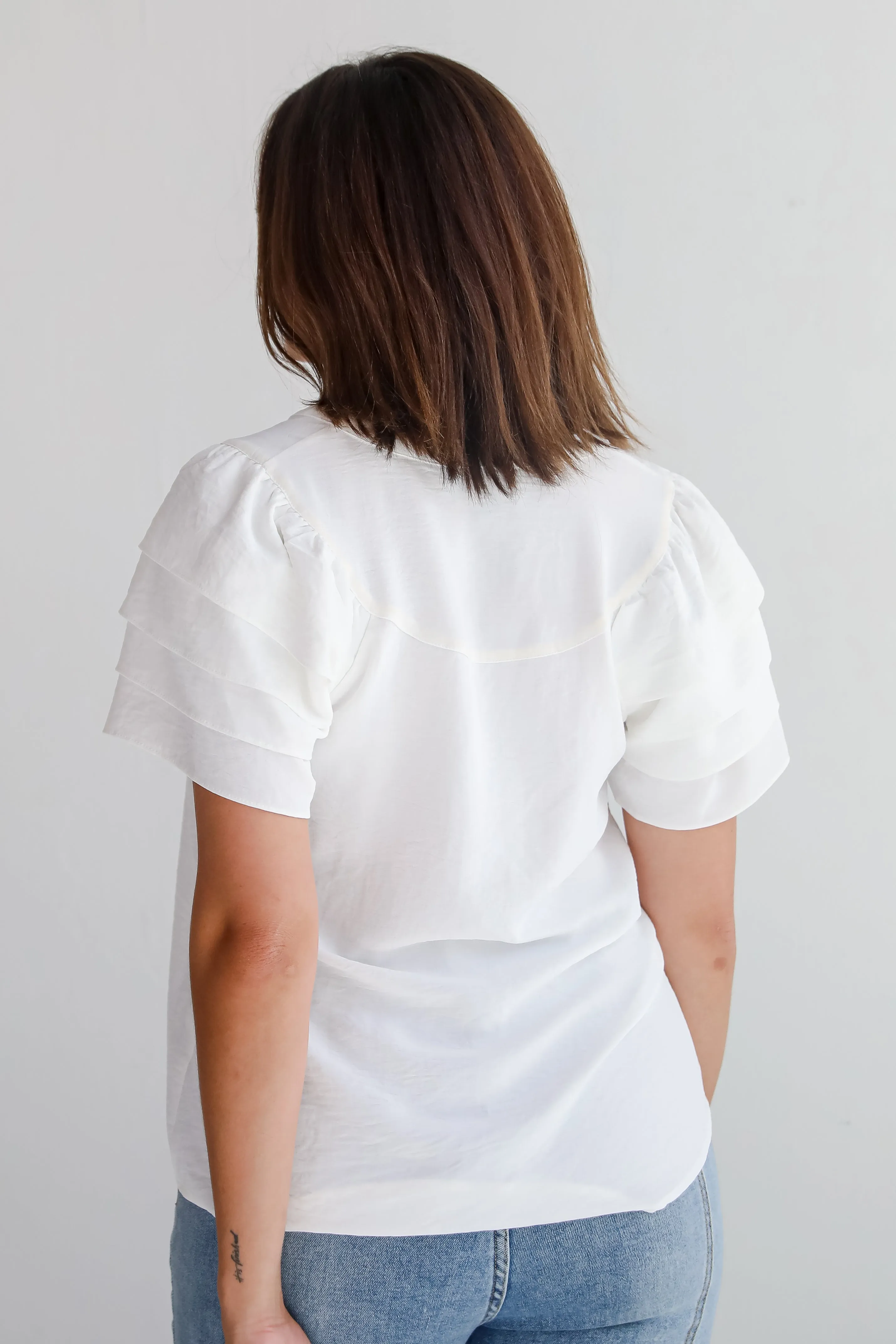 FINAL SALE - Adorably Captivating Off White Ruffle Sleeve Blouse