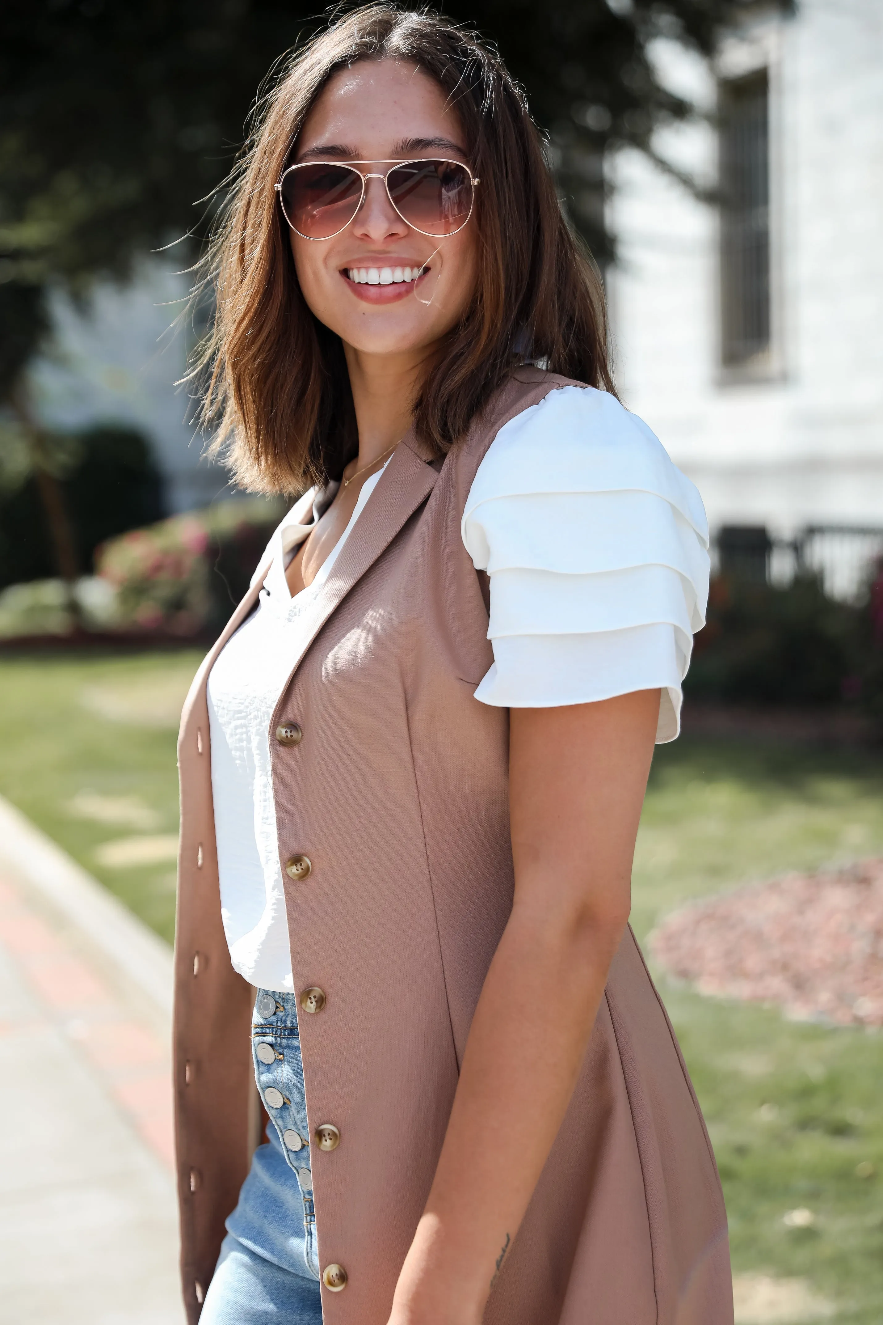 FINAL SALE - Adorably Captivating Off White Ruffle Sleeve Blouse