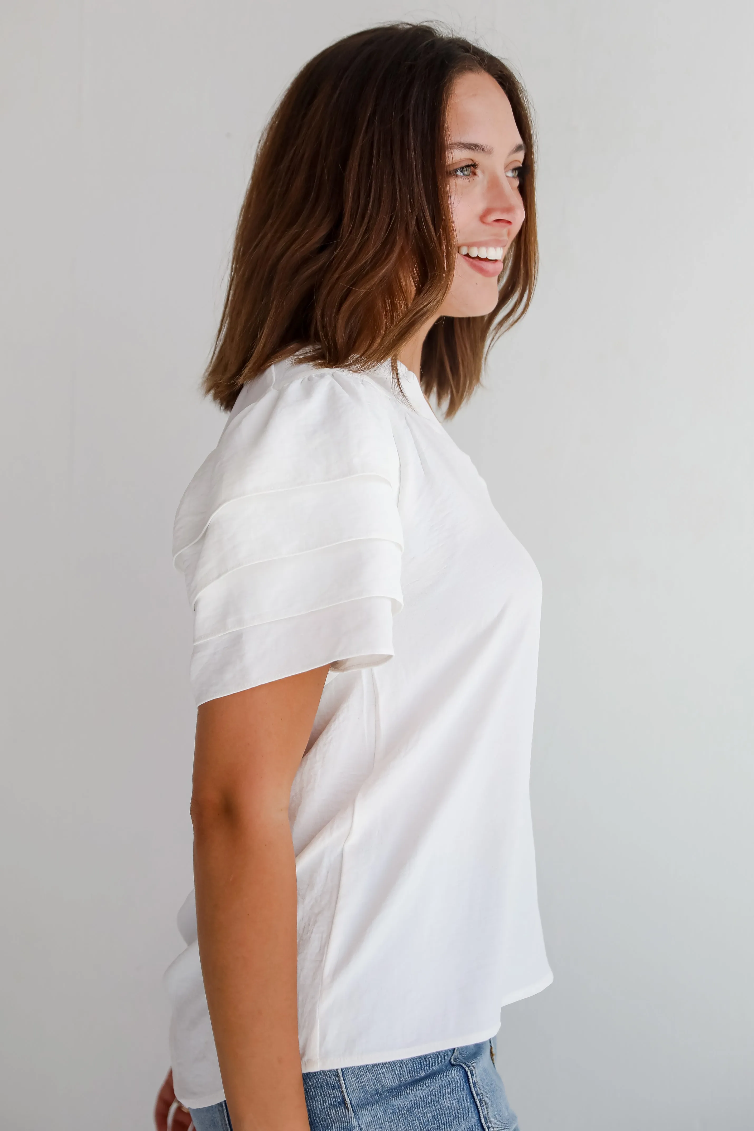 FINAL SALE - Adorably Captivating Off White Ruffle Sleeve Blouse