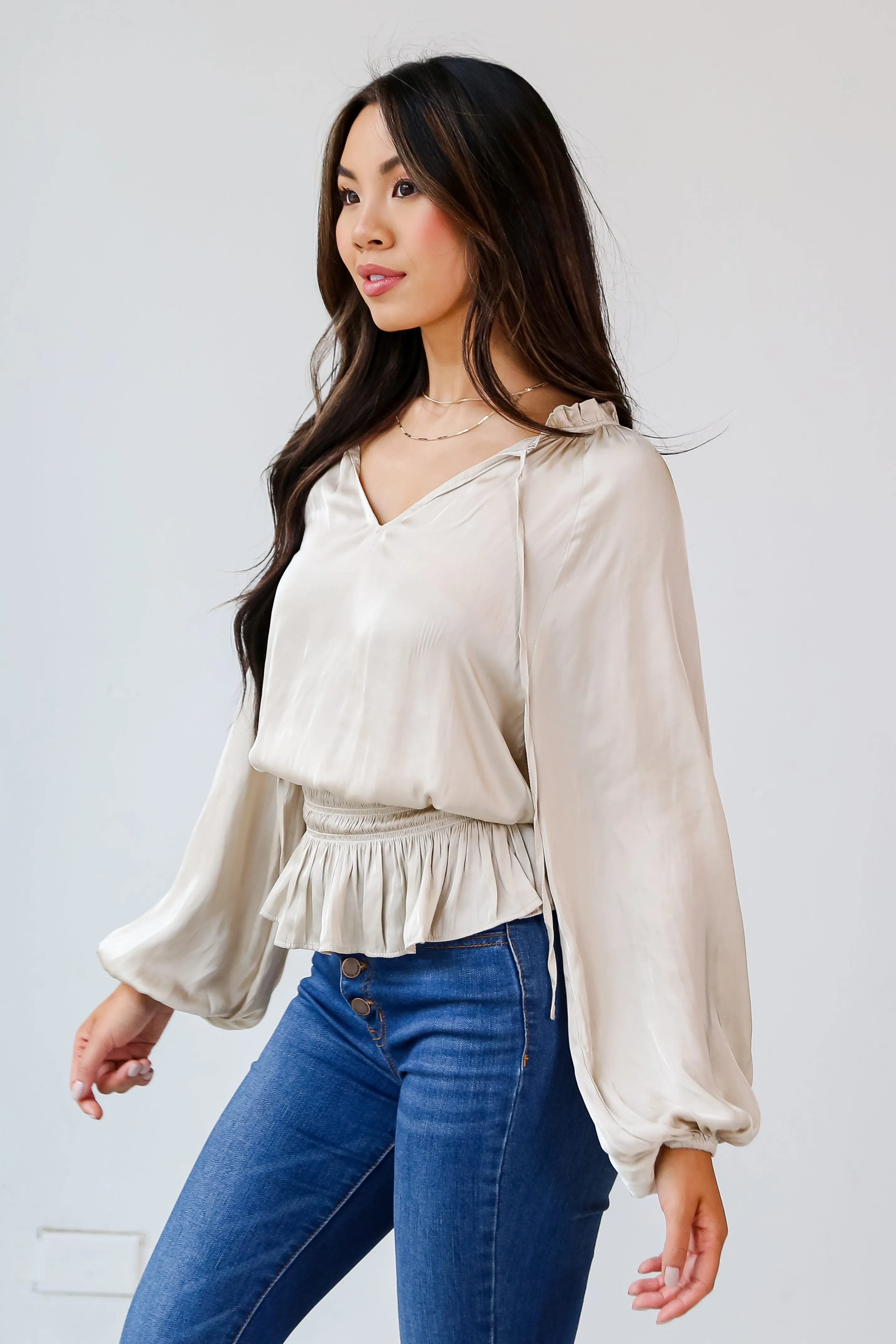 FINAL SALE - Exceptional Radiance Satin Peplum Blouse