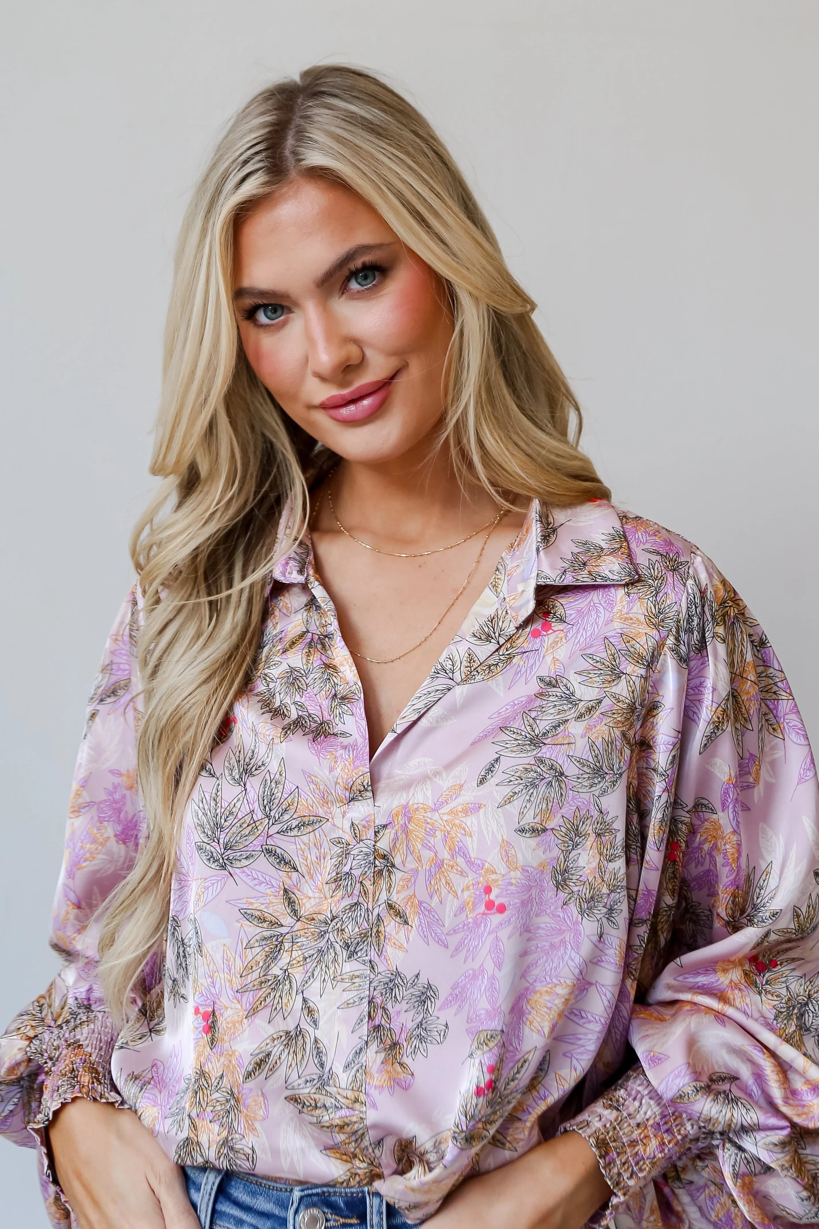 FINAL SALE - Exclusive Glamour Lavender Satin Floral Blouse