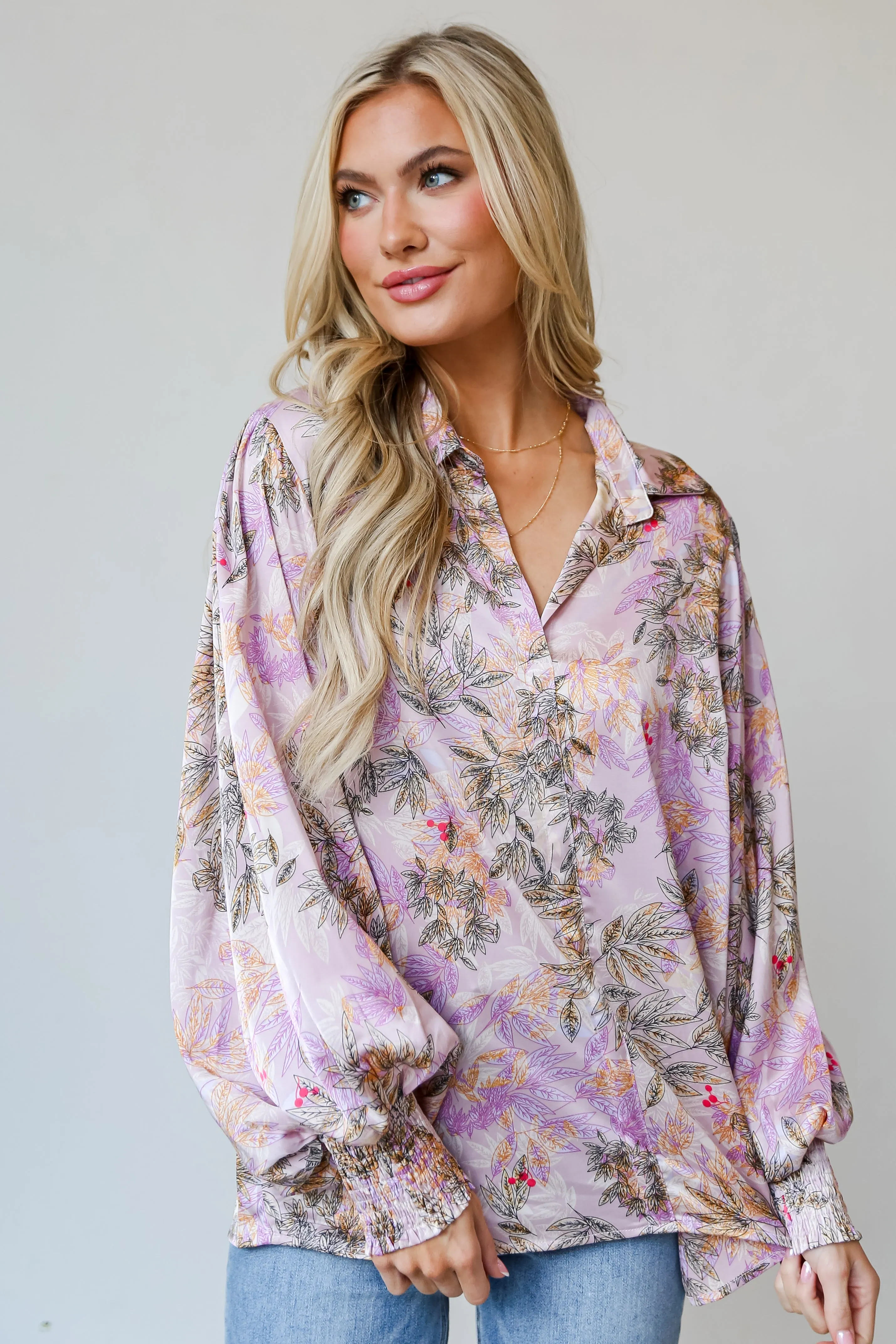 FINAL SALE - Exclusive Glamour Lavender Satin Floral Blouse