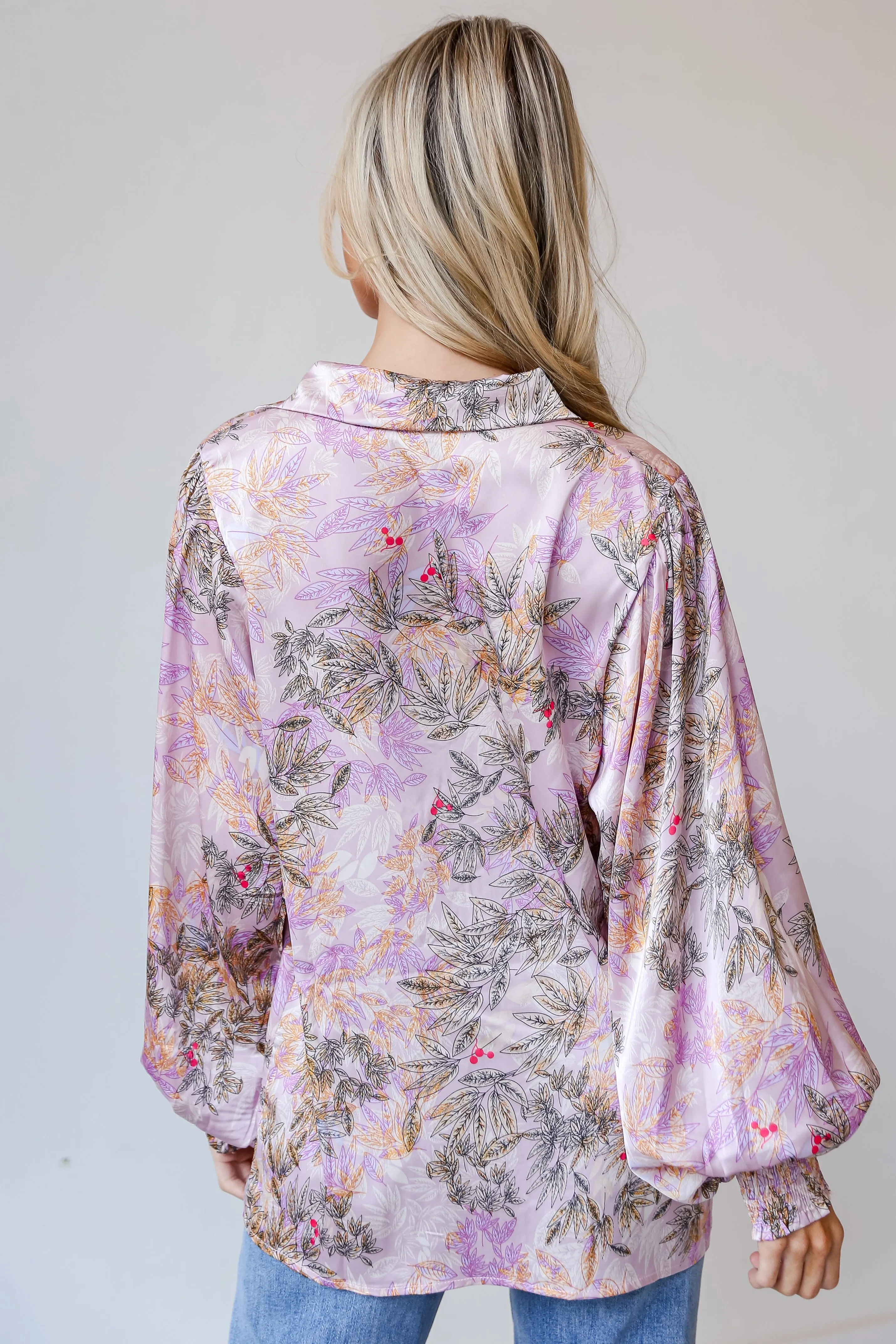 FINAL SALE - Exclusive Glamour Lavender Satin Floral Blouse