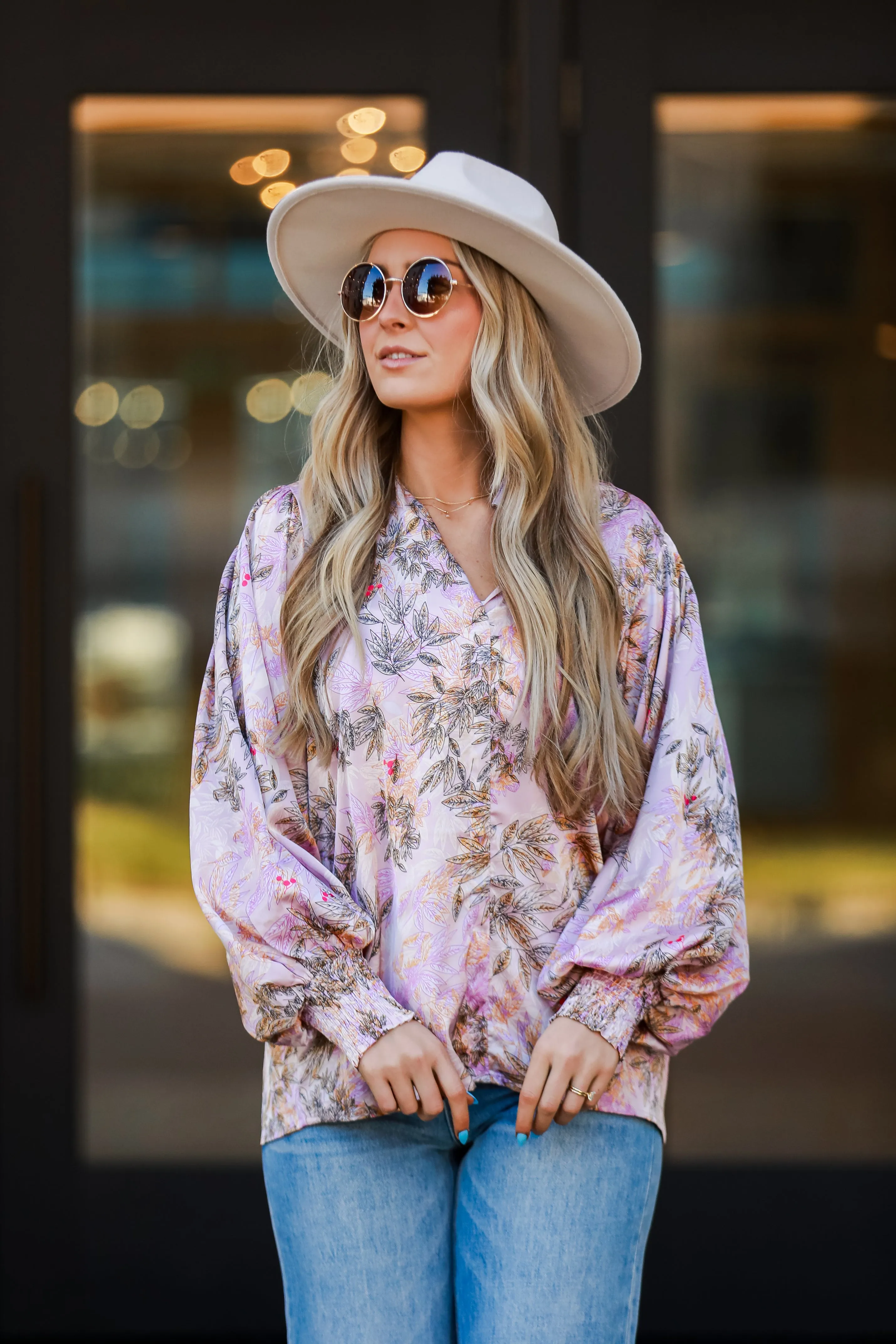 FINAL SALE - Exclusive Glamour Lavender Satin Floral Blouse