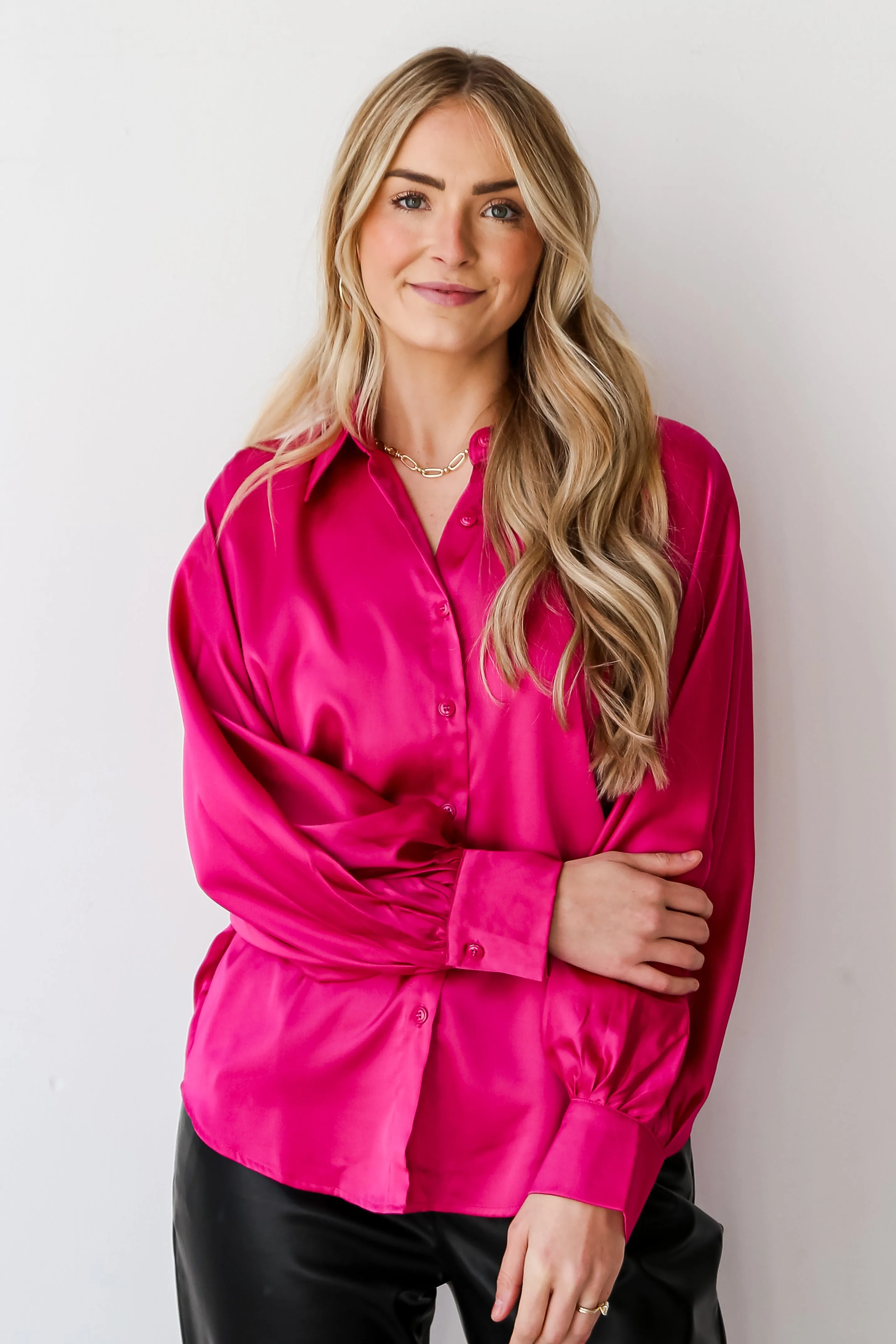 FINAL SALE - Lovely Delight Satin Button-Up Blouse - DU DEAL