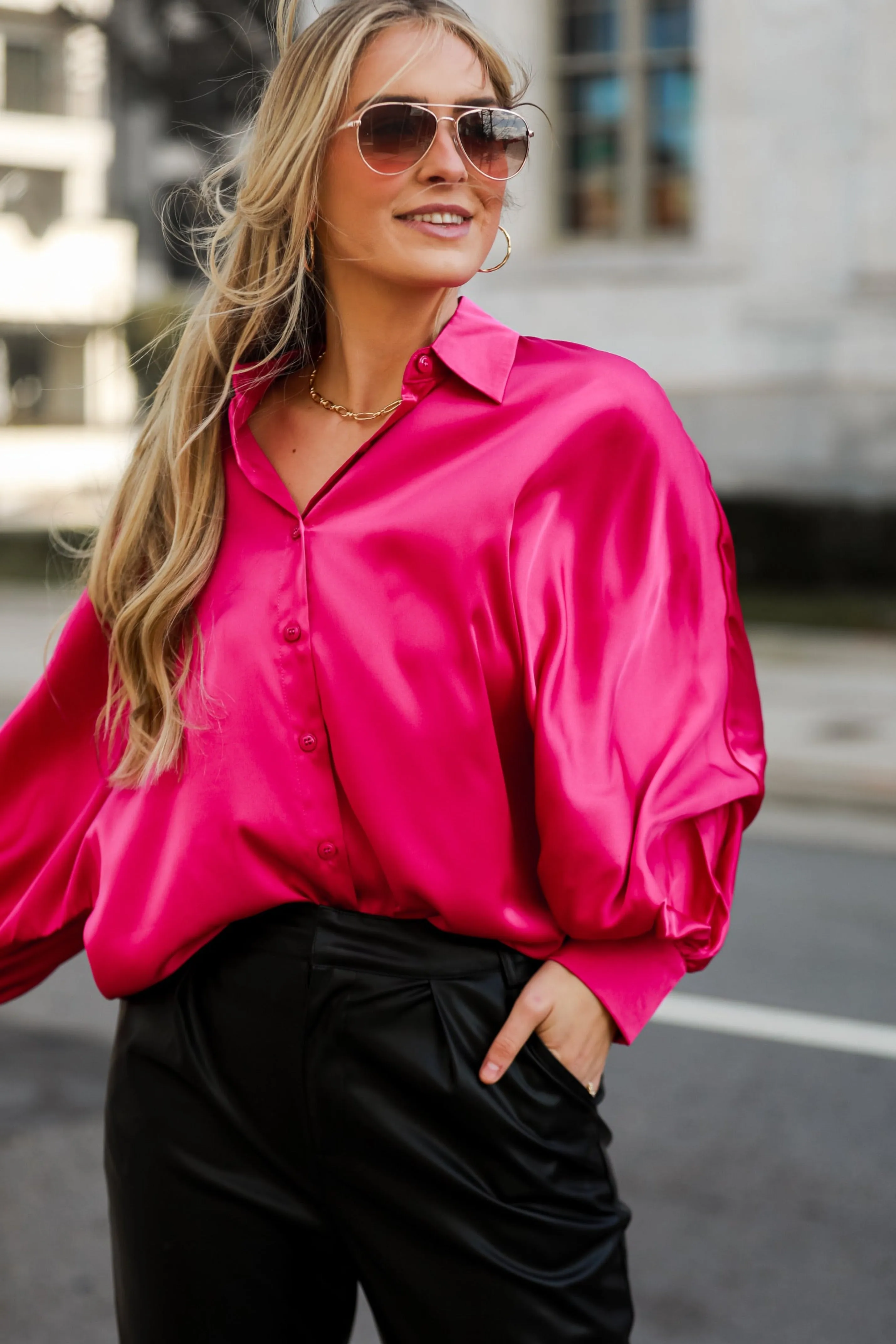 FINAL SALE - Lovely Delight Satin Button-Up Blouse - DU DEAL