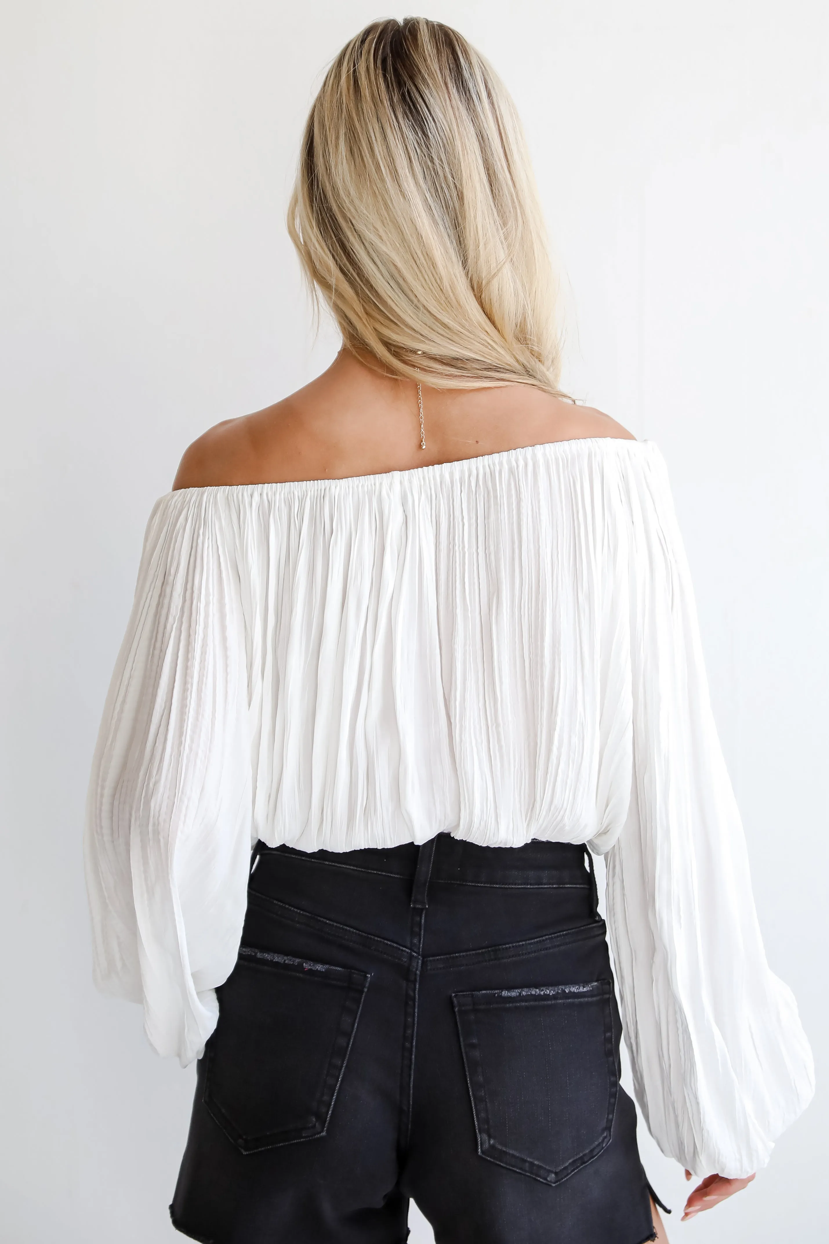 FINAL SALE - Stunning Promise White Satin Off-The-Shoulder Blouse