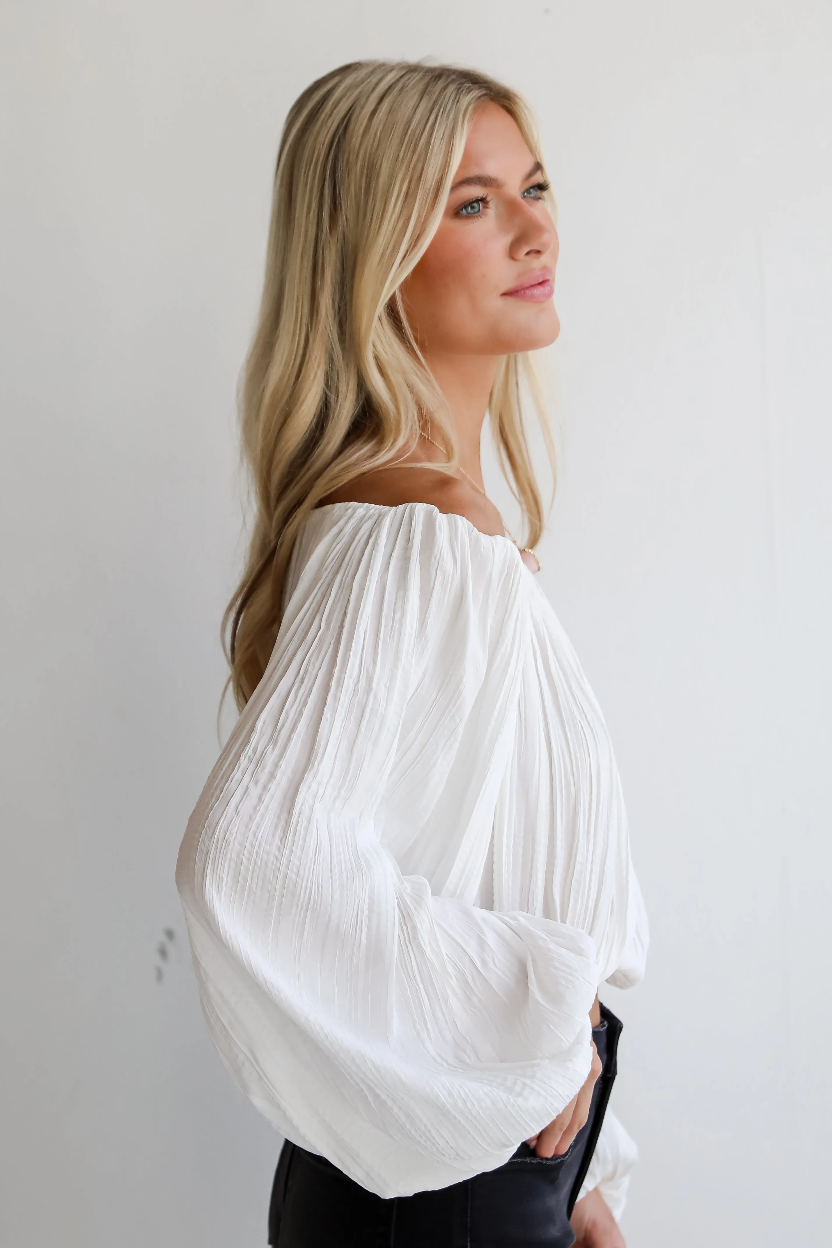 FINAL SALE - Stunning Promise White Satin Off-The-Shoulder Blouse