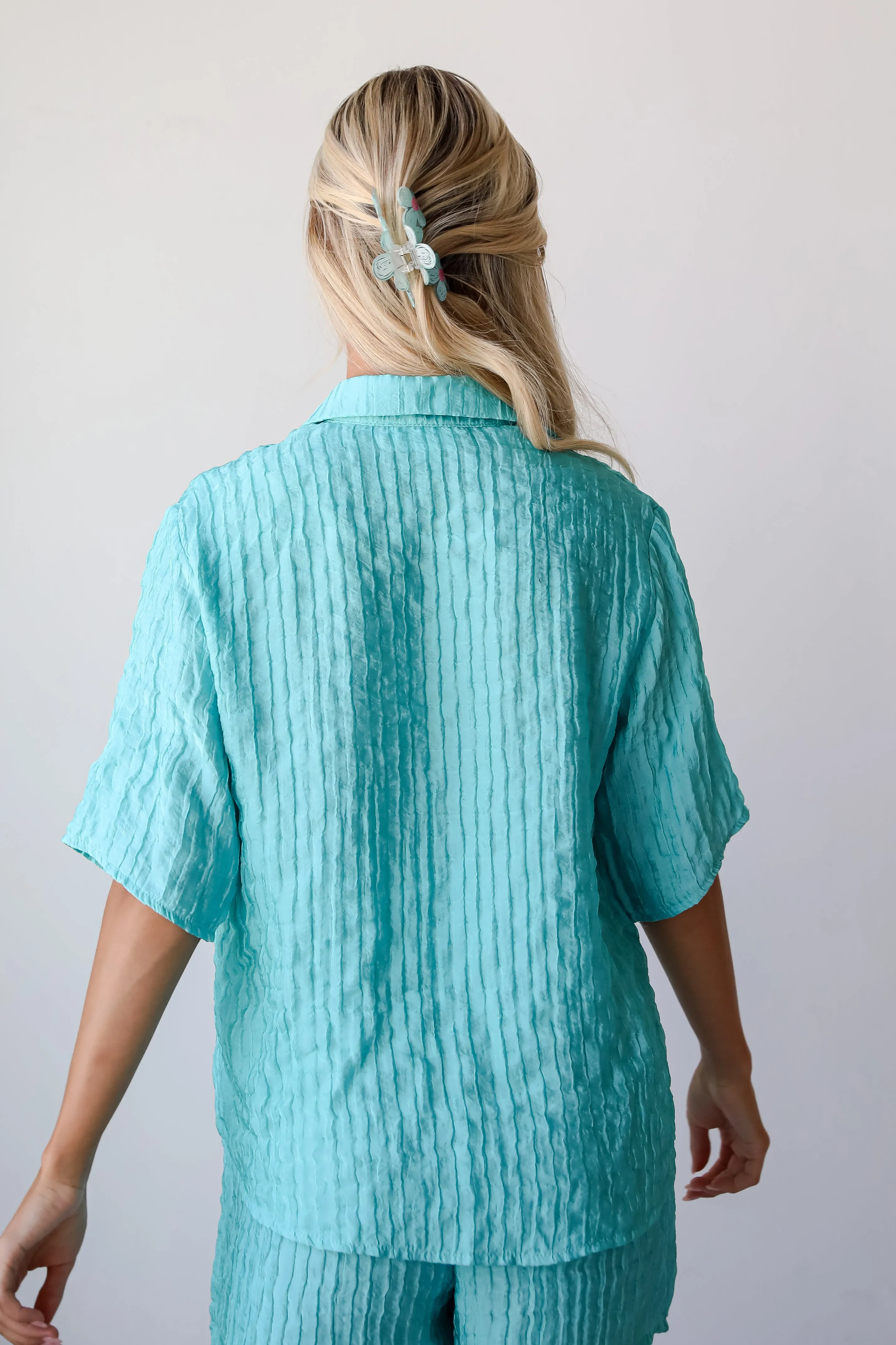 FINAL SALE - Sweetly Effortless Mint Satin Textured Blouse