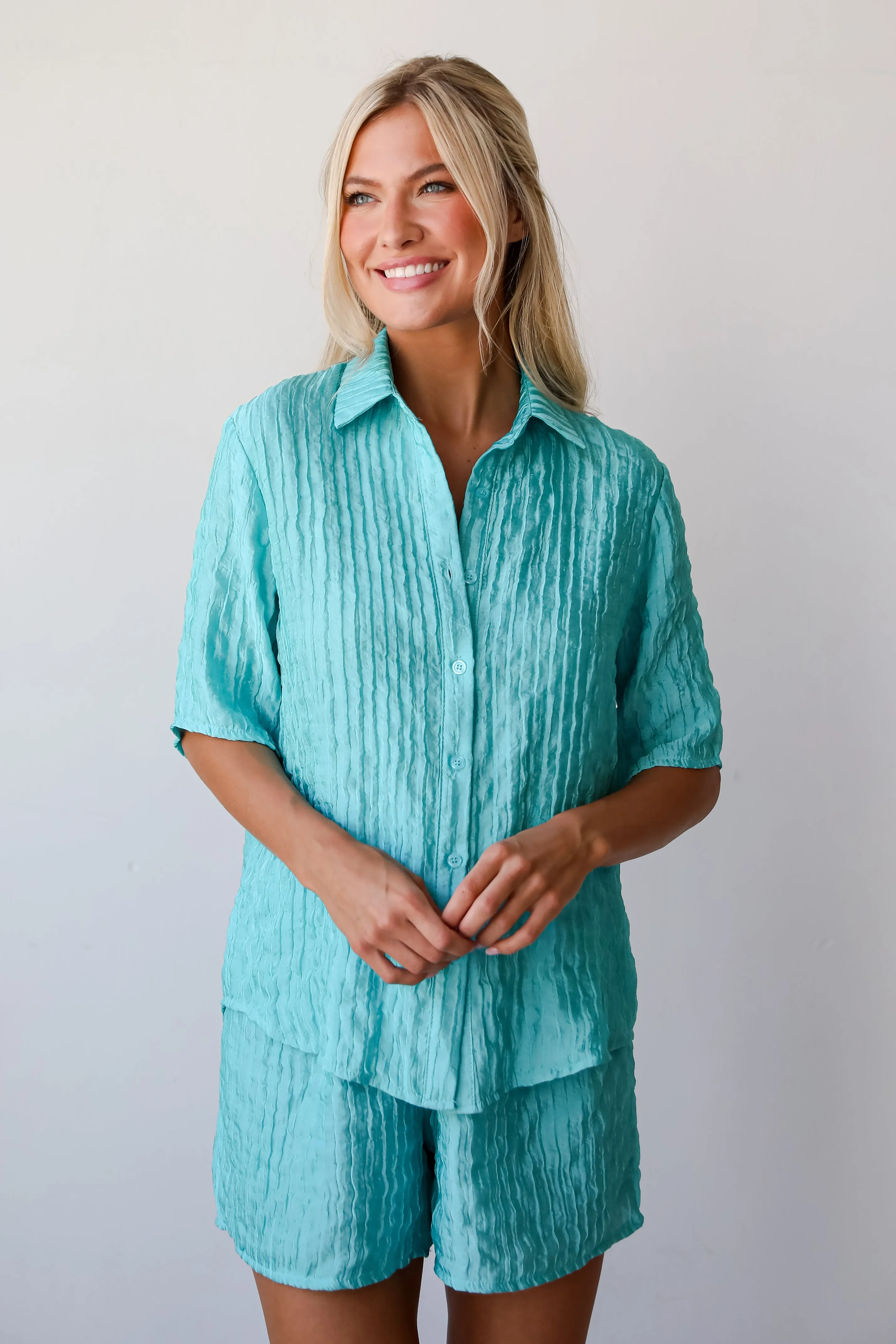 FINAL SALE - Sweetly Effortless Mint Satin Textured Blouse