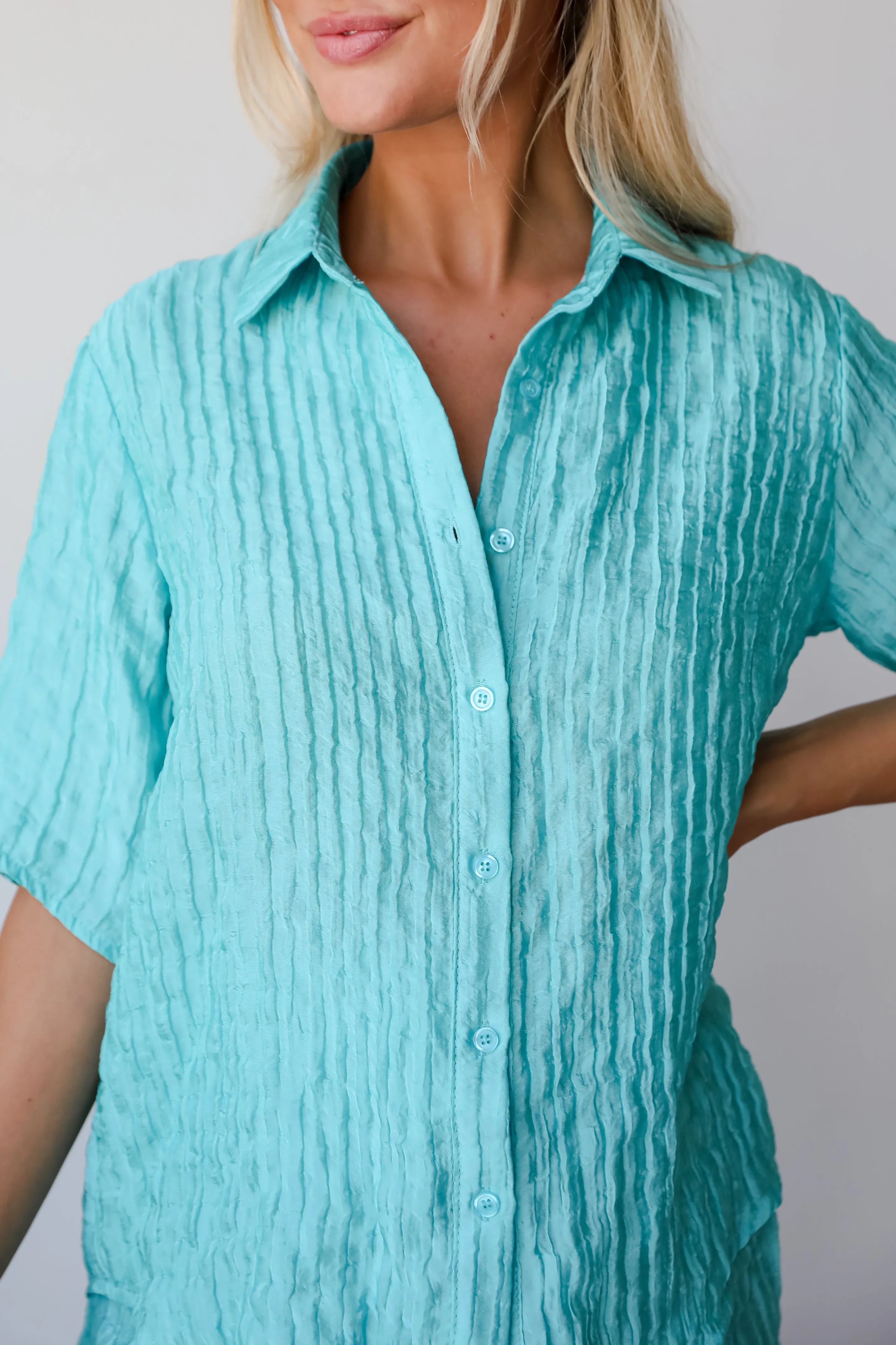 FINAL SALE - Sweetly Effortless Mint Satin Textured Blouse